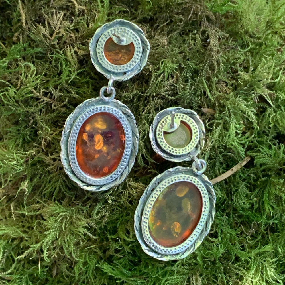 ⭐️Handmade Sterling silver/ cognac amber earrings - Picture 13 of 16